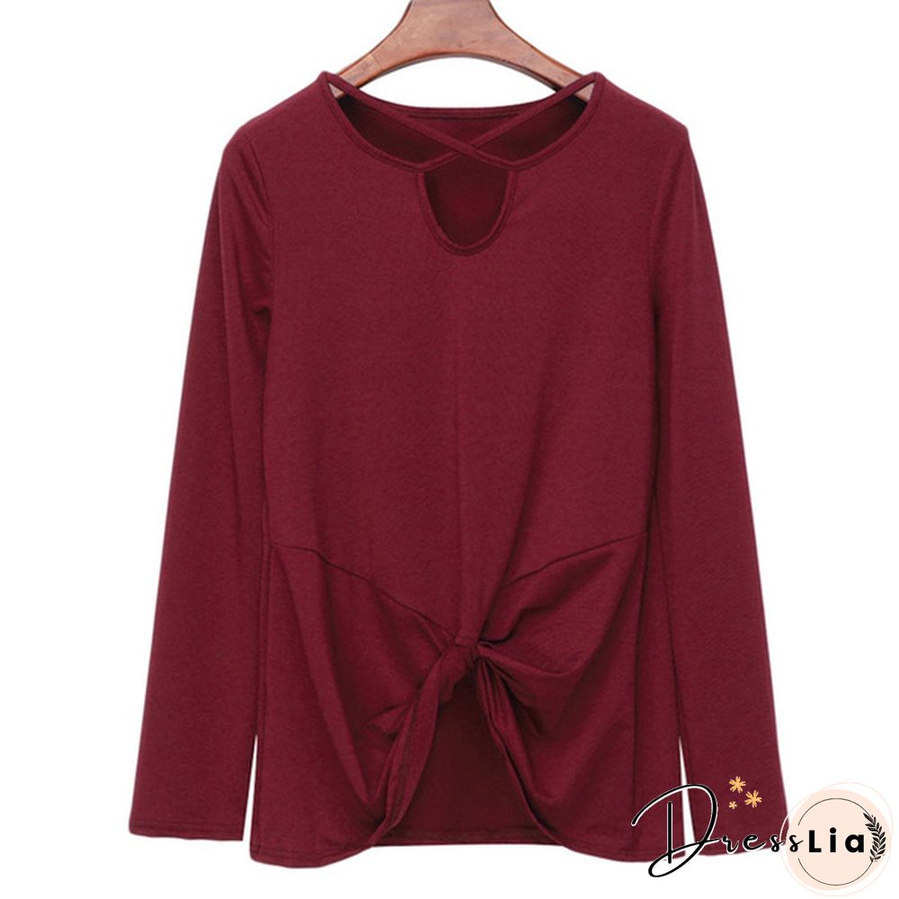 Spring Summer Fashion Solid Color Long Sleeved Shirt Irregular Twisted Casual Loose Blouse Tops