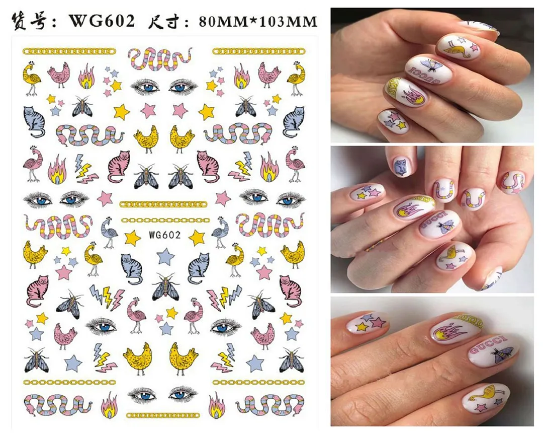 3D Dragon Snake Design Nail Stickers Colorful Dragons Slider Decals Lady Love Nail Art Gel Polish Decal Tattoo Decorations-Nail Inspo