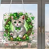 Diamond Painting Acrylic Four-Leaf Clover Cat Window Hanging Pendant for Home Decor