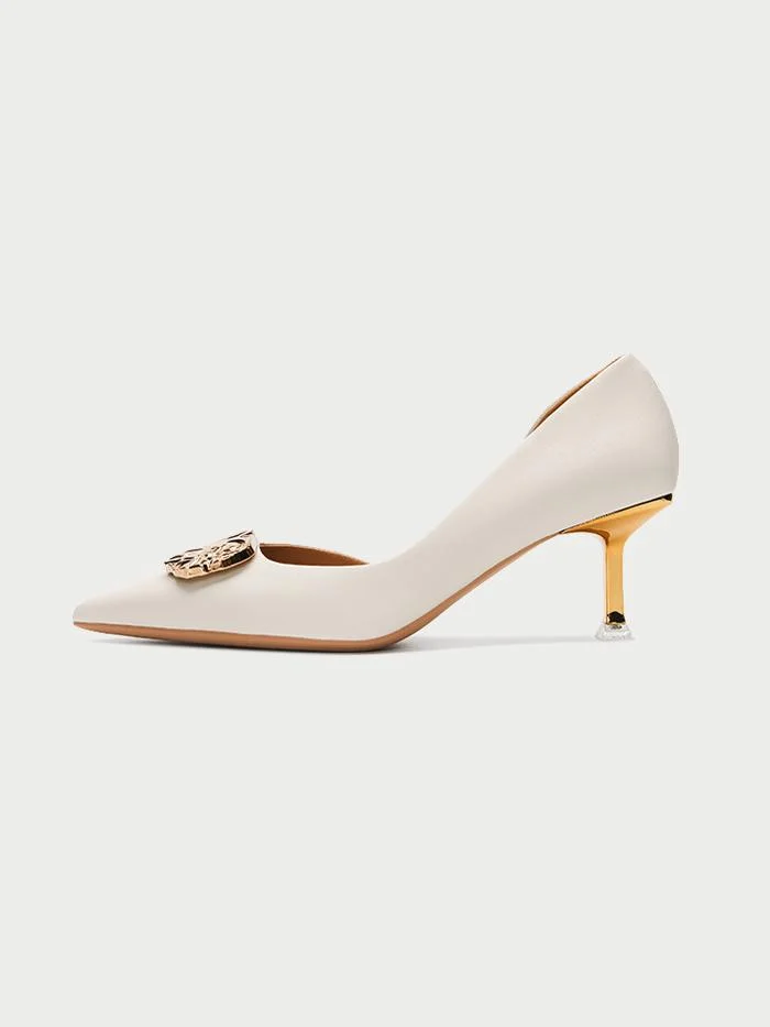 Elegant stiletto pointed toe shallow side hollow single shoes