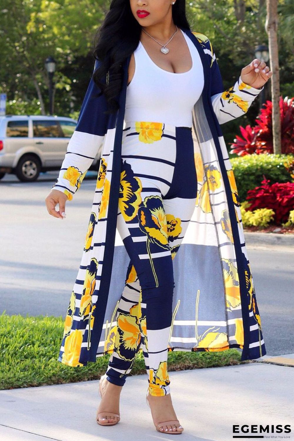 Yellow Fashion Sexy Patchwork Print Straight Long Sleeve | EGEMISS