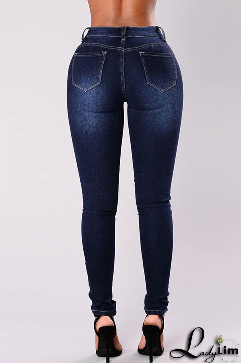 Light Blue Fashion Casual Solid Tassel Patchwork Mid Waist Skinny Denim Jeans