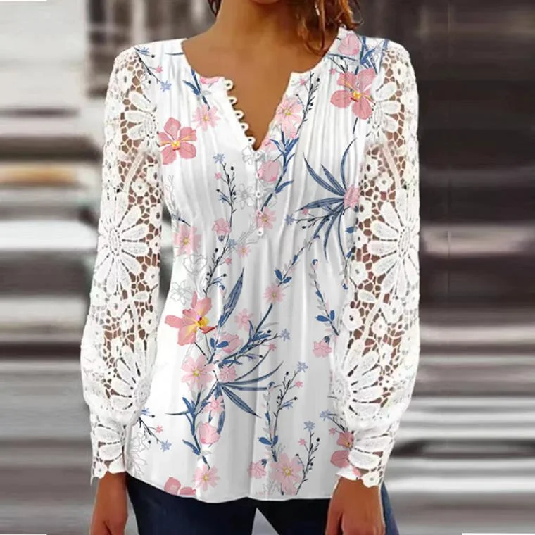 Women's Fashion Lace Long-sleeved T-shirt