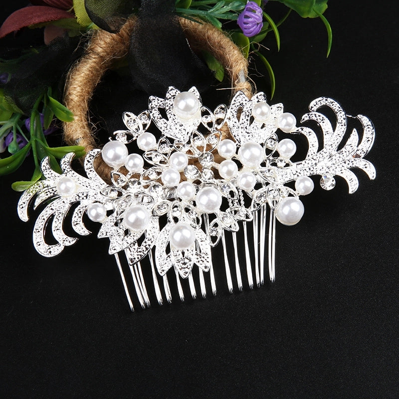 Alloy White Rhinestone Hair Comb Clip International Station Hot Pearl Flower Bridal Headdress Hair Accessories Bridal Accessories