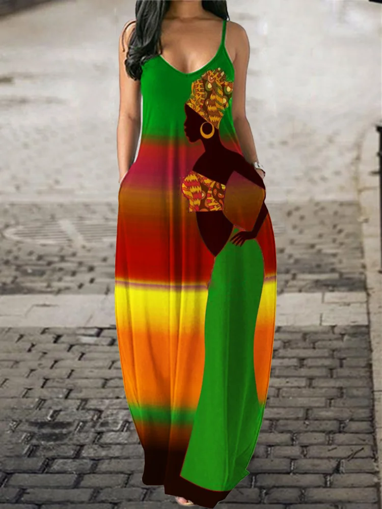 Traditional African Woman Art Gradient Cami Maxi Dress