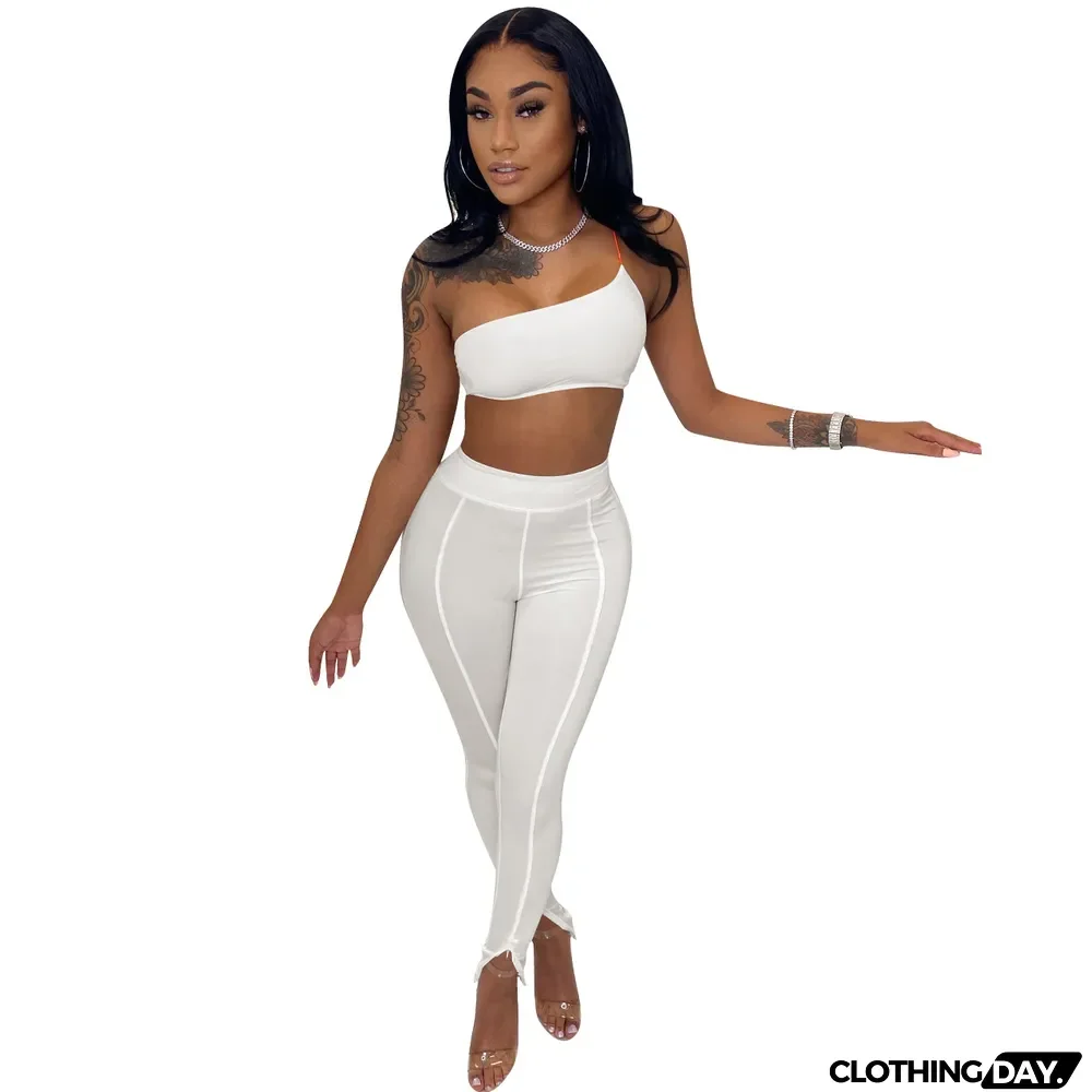Women suspenders crop top + skinny pant two-piece set