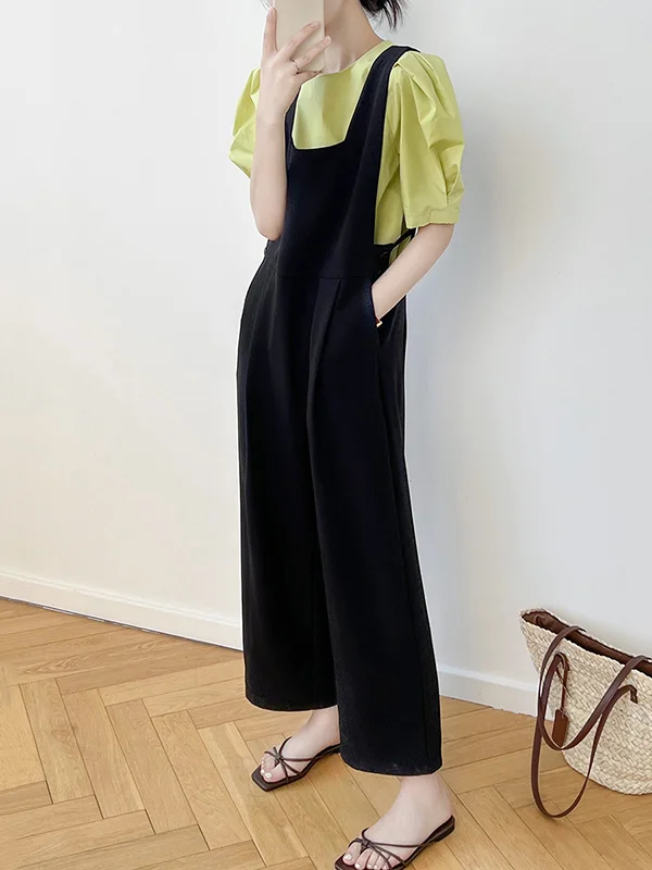 Casual Roomy Pure Color Wide Leg Overalls