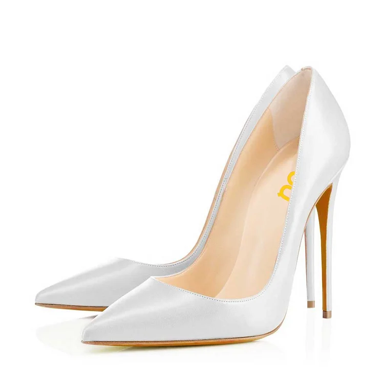 White Office Stiletto Heels Dress Shoes Pointy Toe Commuting Pumps |FSJ Shoes