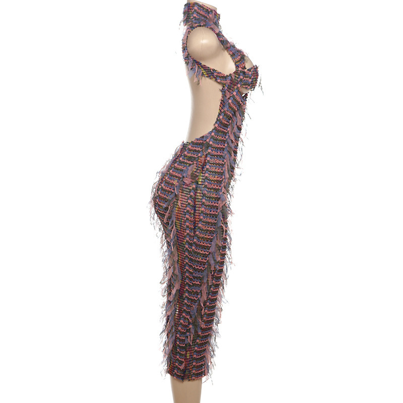 Ootddress Sexy Sleeveless Hollow Out Bodycon Long Dress For Women 2025 New Women High Neck Street Fashion High Waist Slim Vestidos