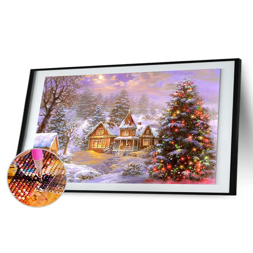 Diamond Painting - Full Round Drill - Christmas Tree Snow Town(70*45cm)