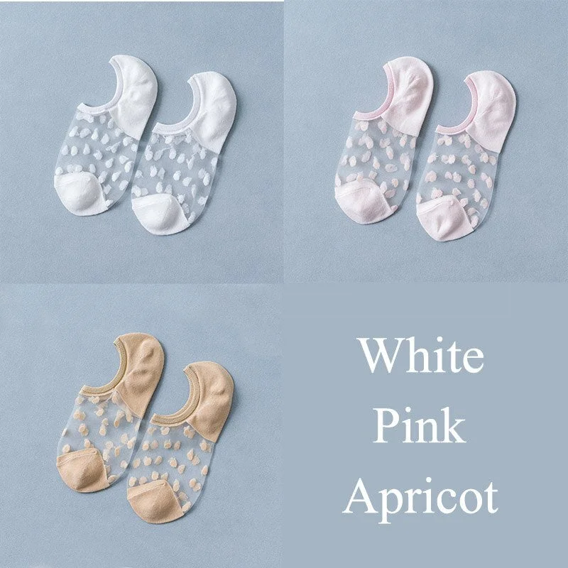 3 Pairs/Set Crystal Lace Socks Summer Women Transparent Lace Silk Flower Girls Elastic Invisible Short Boat Socks Female Sox