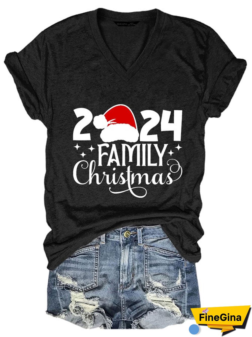 Women's 2024 Family Christmas V-Neck T-Shirt