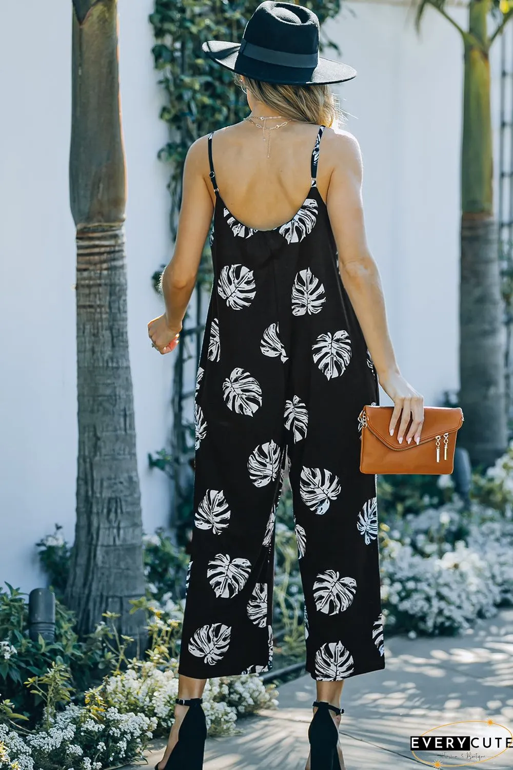 Print Spaghetti Strap Wide Leg Jumpsuit