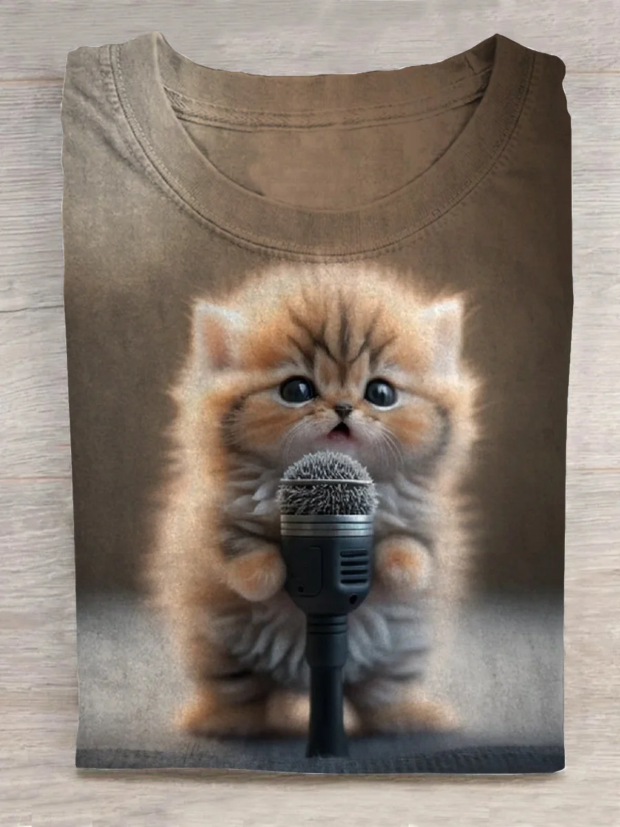 Funny Singer Kitten T-shirt Eagerlys