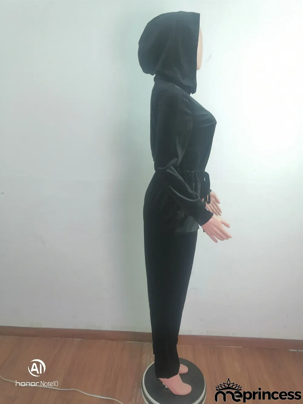 Velvet Hooded Drawstring Zipper Jumpsuit