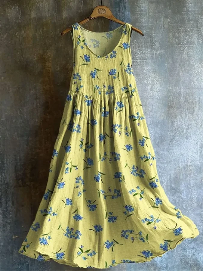 Women's Retro Pastoral Style Artistic Floral Printed Suspender Dress 