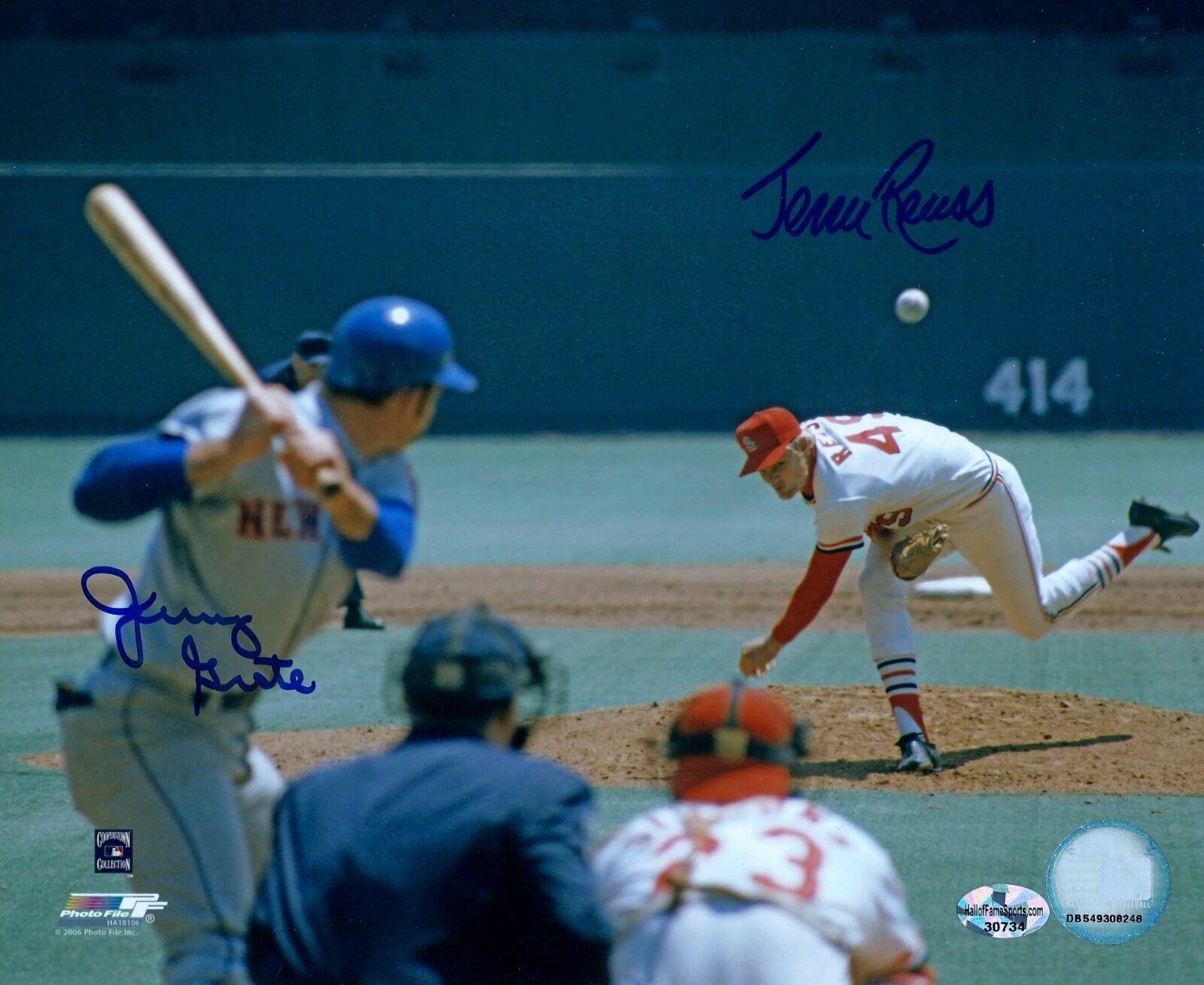 Autographed Jerry Grote New York Mets & Jerry Reuss Cardinals 8x10 Photo Poster painting - COA