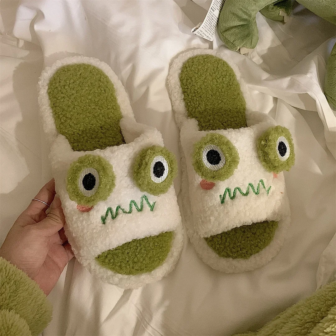 2022 Winter Women Slipper Indoor Home Antiskid Cotton Slippers Frog Cartoon Cute Soft Bottom Warm Open Toe Plush Slippers Man