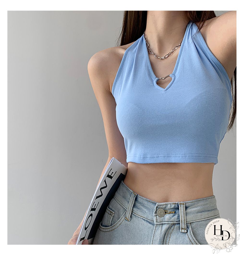 Summer Chic New Hot Girl Metal Heart Love Hollow Out Halter Sling Design Casual Outer Wear Sleeveless Navel Short Vest