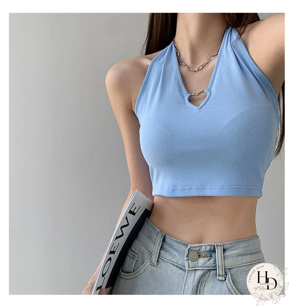 Summer Chic New Hot Girl Metal Heart Love Hollow Out Halter Sling Design Casual Outer Wear Sleeveless Navel Short Vest