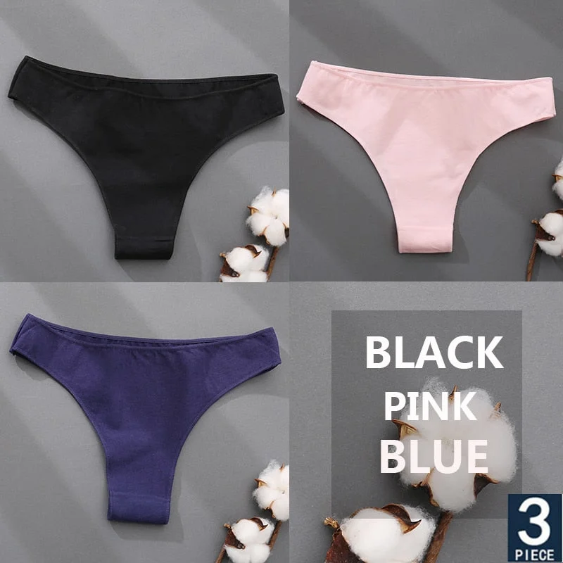 FINETOO 3PCS/Set Cotton Thong Women's Underwear M-XXL Woman Bikini Underpants Femme 7 Colors Breathable Girls Lingerie Panties