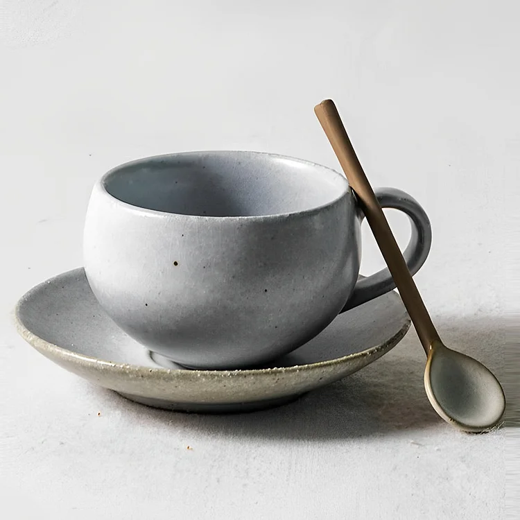 White Tapered Stoneware Mug Coffee Cup Teacup and Saucer - Appledas