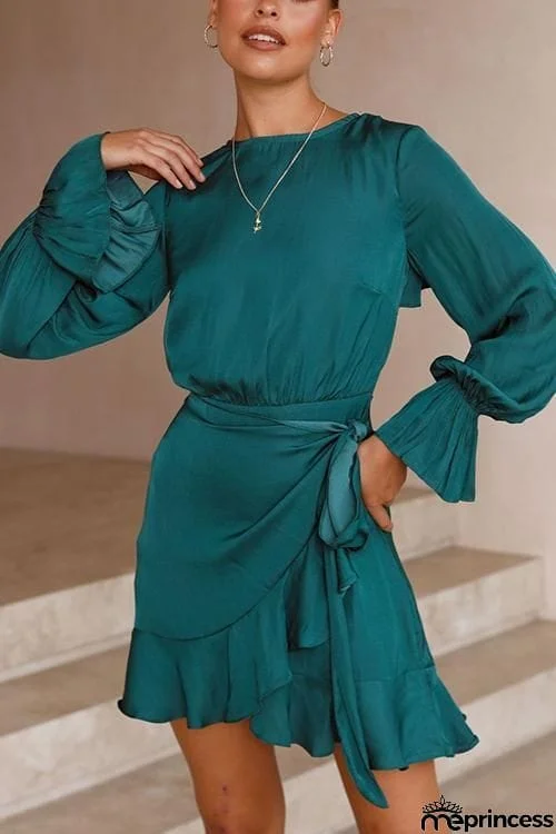 Ruffles Knot Long Sleeve Mini Dress