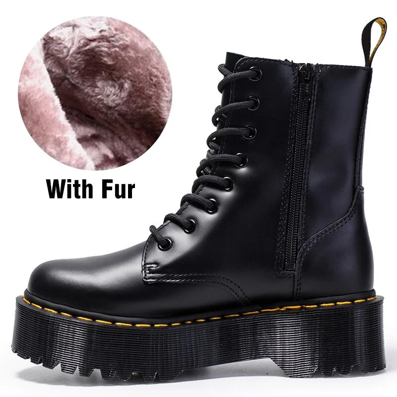 Cowhide Genuine Leather Platform Boots Women Brand Ankle Boots Chunky Heels Shoes Winter Woman Booties Femme Size 43 Botas Mujer