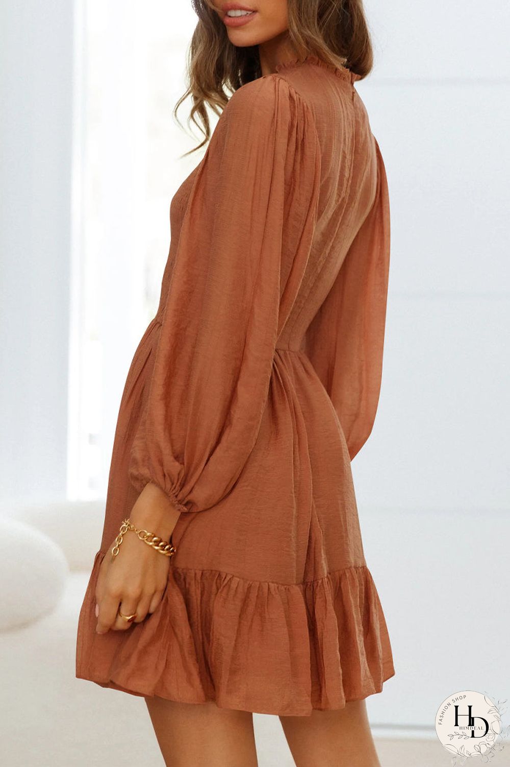 Fashion Solid Flounce O Neck Long Sleeve Dresses(11 Colors)