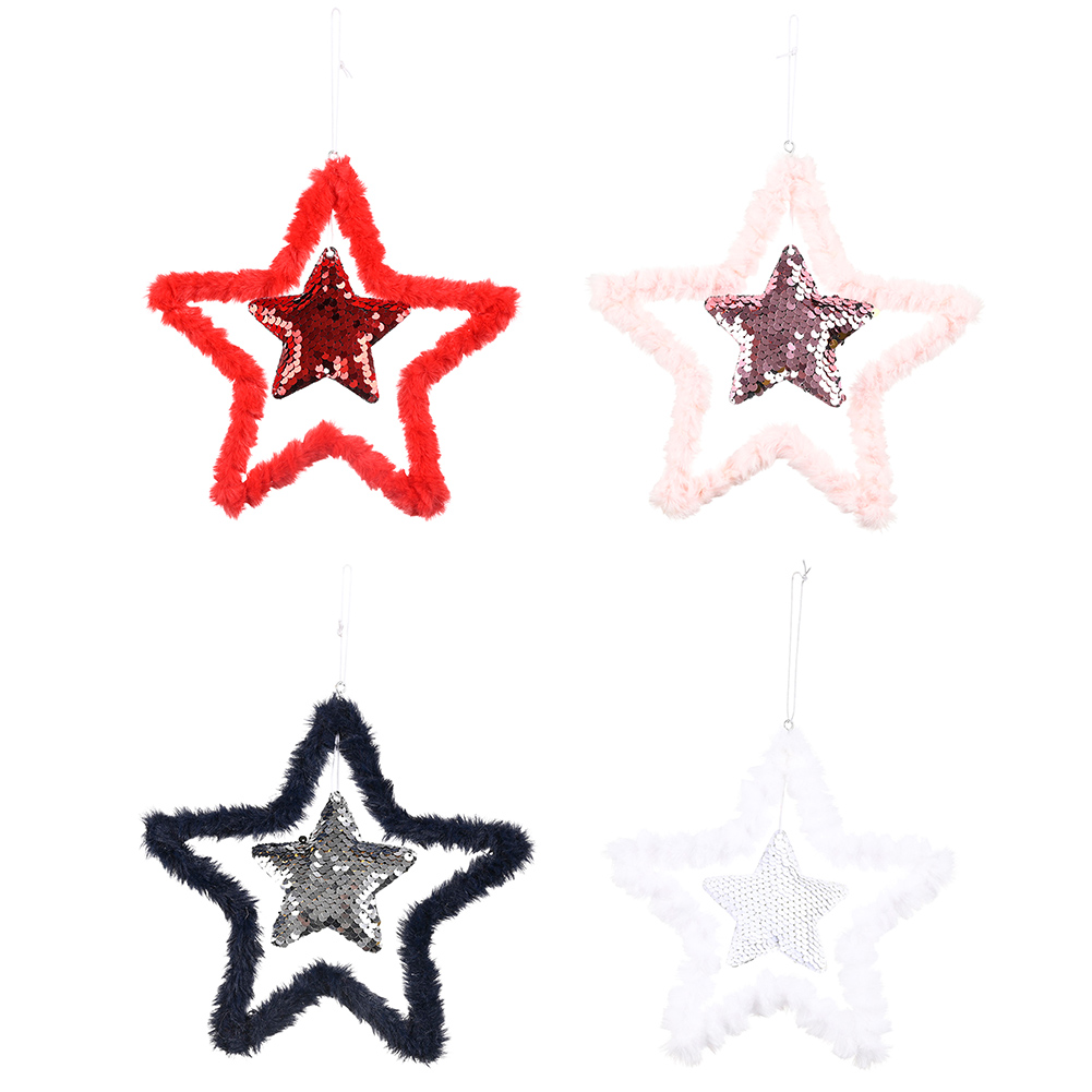

Christmas Fluffy Sequins Five-pointed Star Pendant Hanging Tree Ornaments, White, 501 Original
