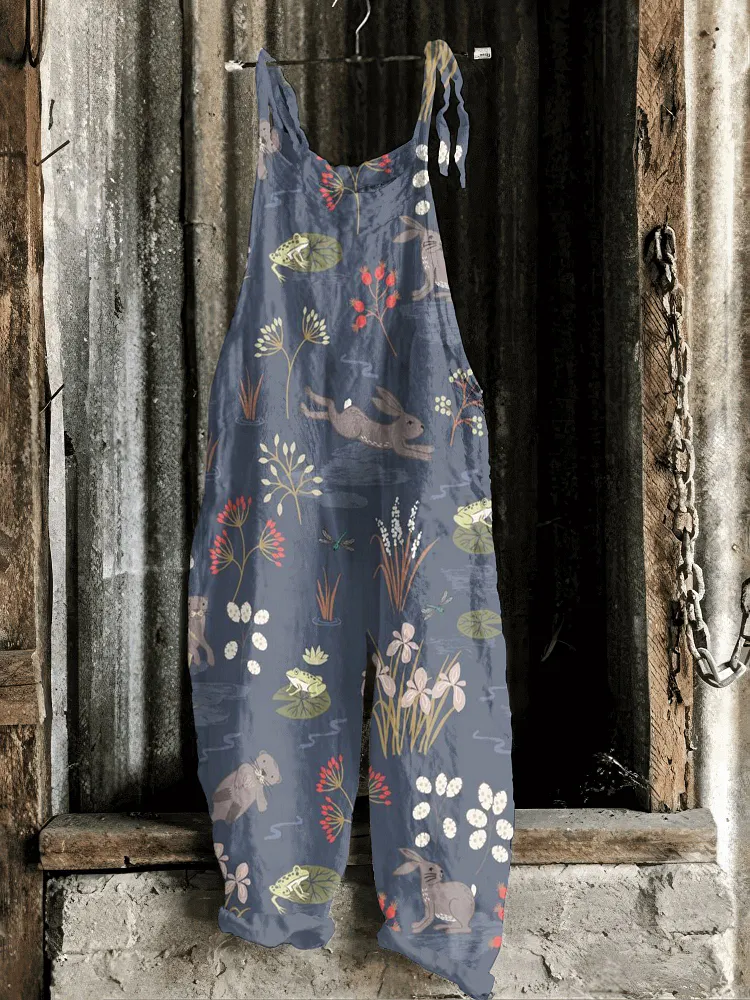Vintage Bunny Pattern Casual Jumpsuit