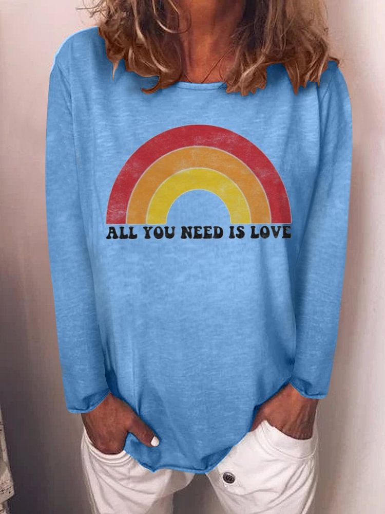 Bestdealfriday All You Need Is Love Crew Neck Long Sleeve Woman's Shirts Tops