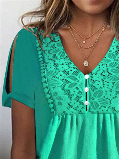 Women Half Sleeve V-neck Solid Color Dress