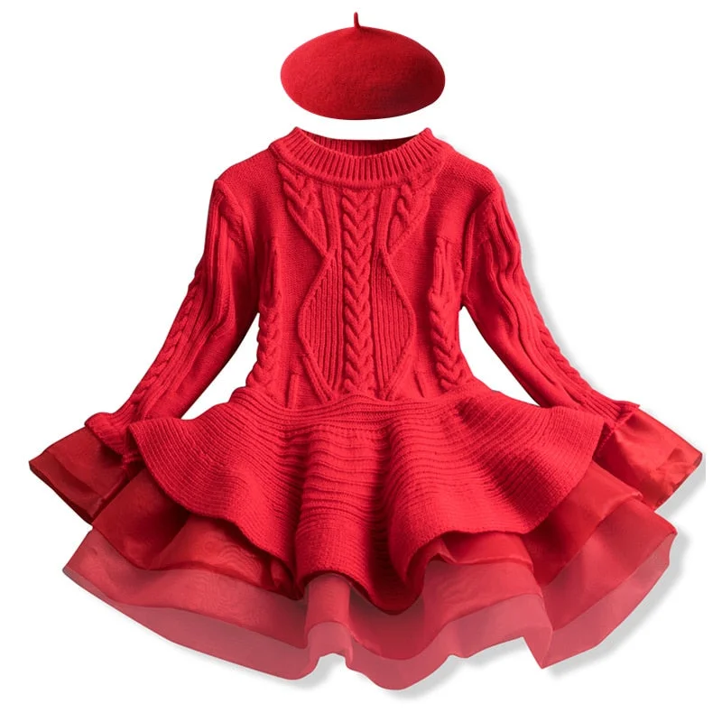 Girls Christmas Dress Autumn Winter Long Sleeve Knitted Sweater  Xmas Kids Princess Costume New Year Party Children Dresses