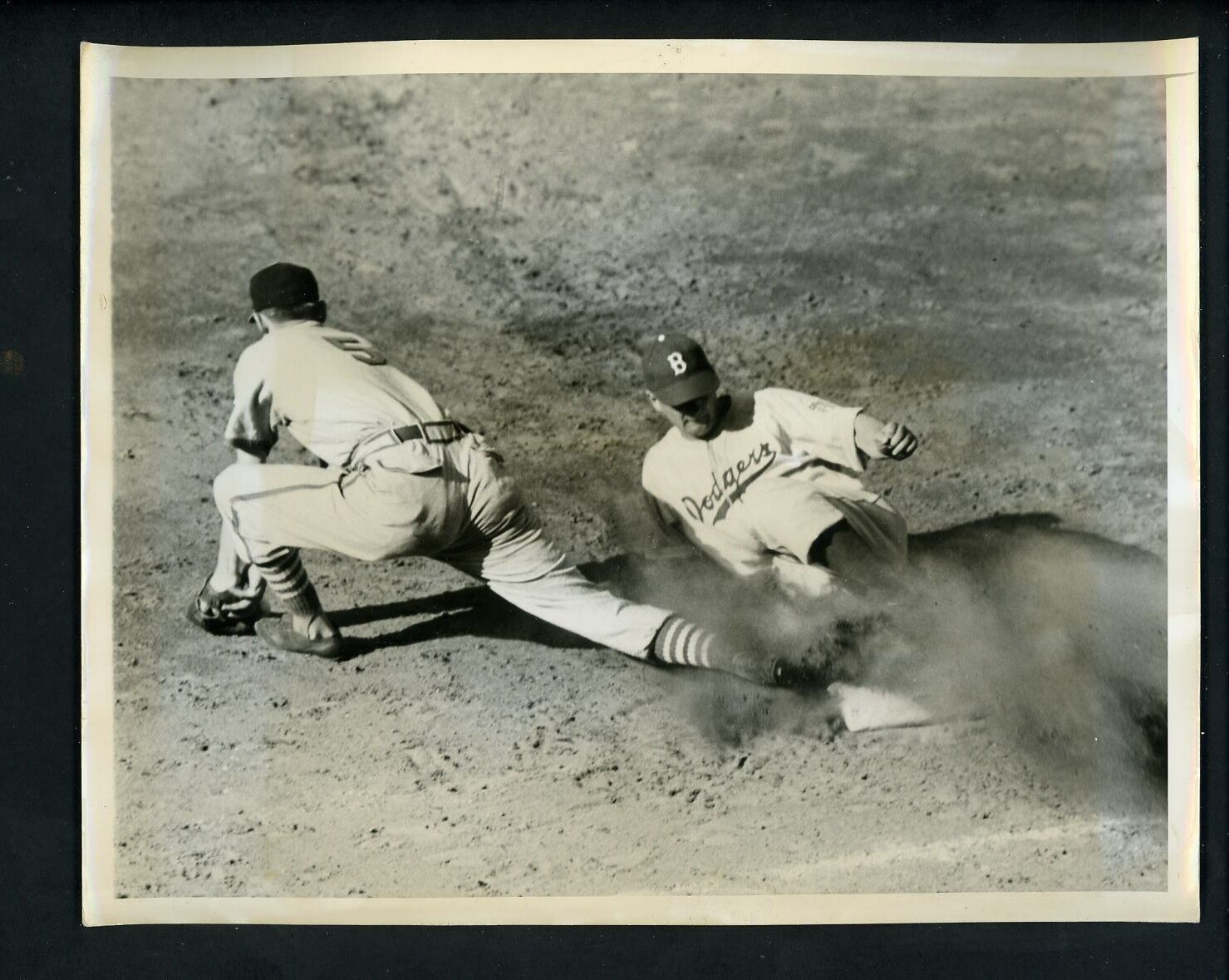 Gene Hermanski & Ray Sanders 1943 Type 1 Press Photo Poster painting Brooklyn Dodgers Cardinals