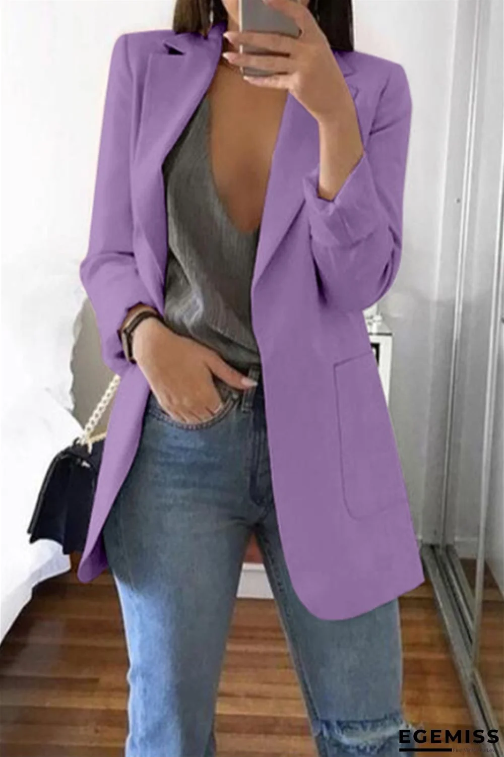 Purple Casual Long Sleeves Suit Jacket | EGEMISS