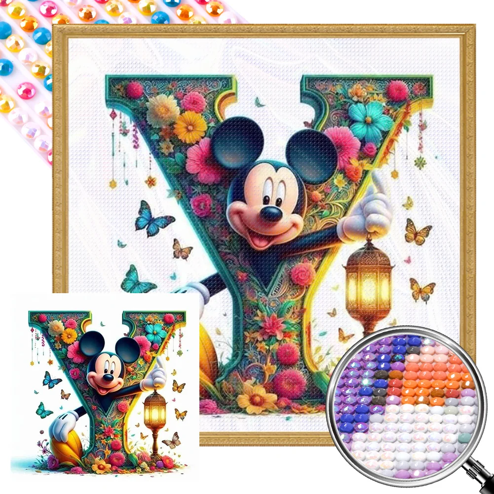 Partial AB Diamond Painting - Full Round Drill - Mickey Minnie Letters(Canvas|35*35cm)
