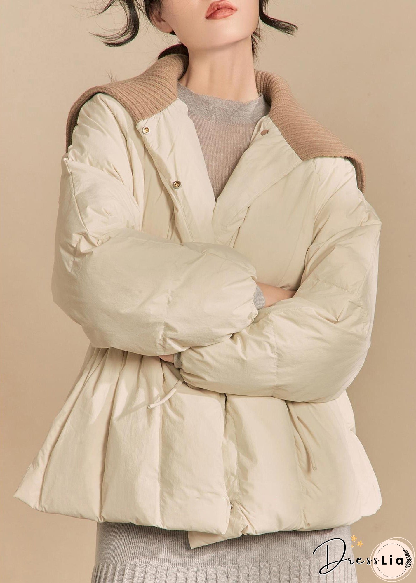 Loose White Button Knit Patchwork Parkas Winter