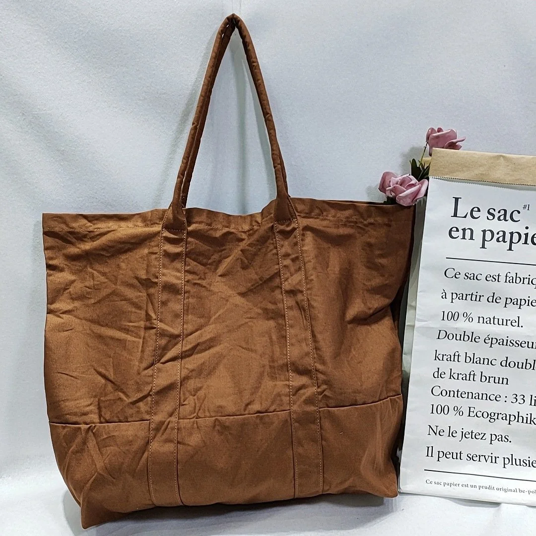2022 New Retro Canvas Portable Large Capacity Linen Brown Shopping Bag Ladies Bag
