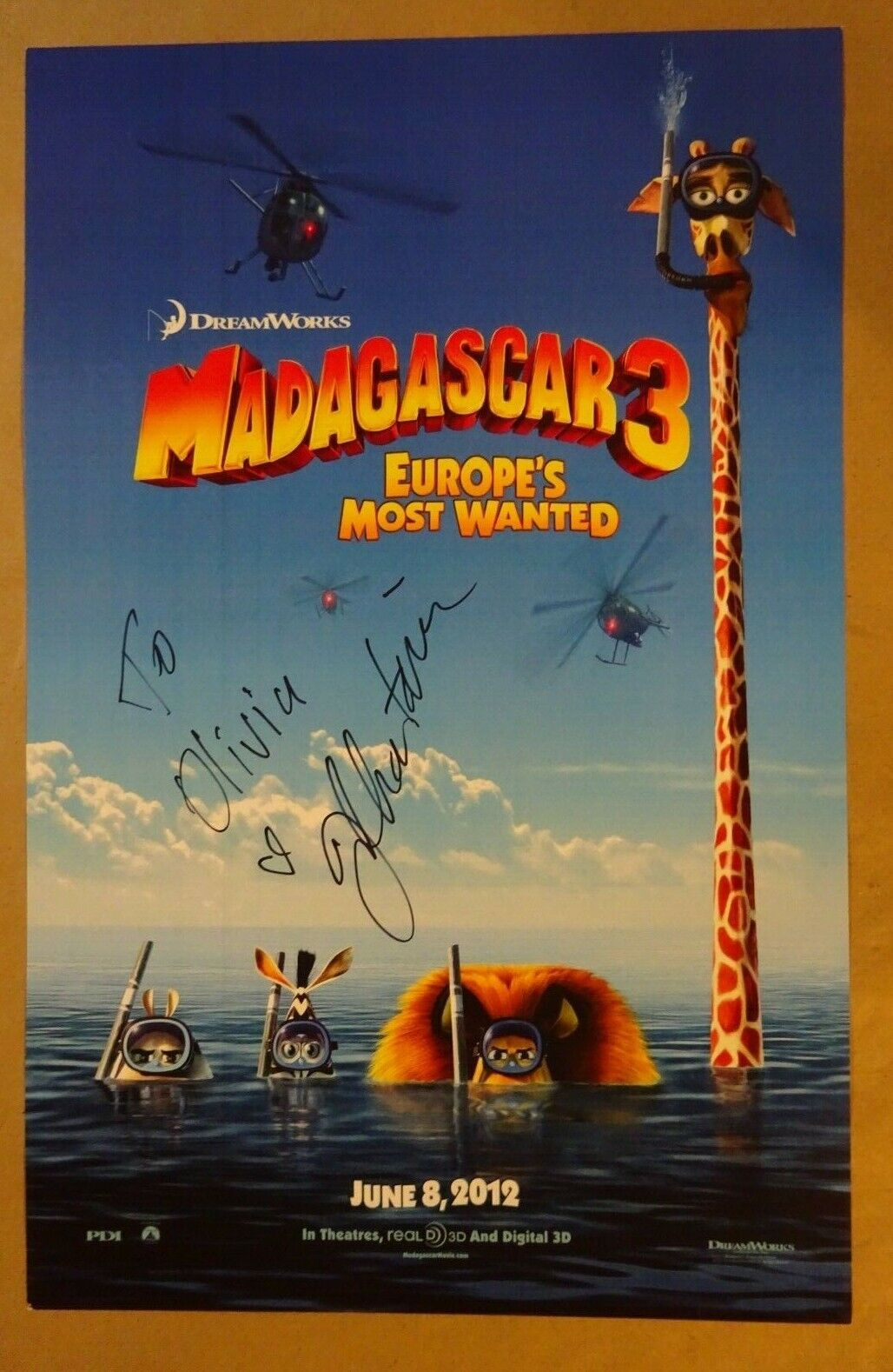 Signed JESSICA CHASTAIN Autographed MADAGASCAR 3 Photo Poster paintinggraph 11x17