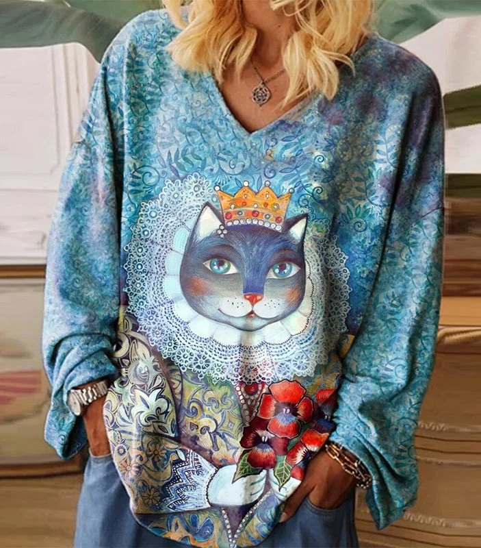 Classic Cat King Printed Casual Women's T-shirt