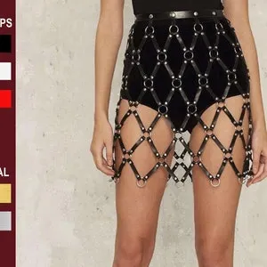 pornhint Pornhint Caged leather skirt with rings for fashion rave party, festival night club wear, Fetish sexy luxury harness girl skirt custom size