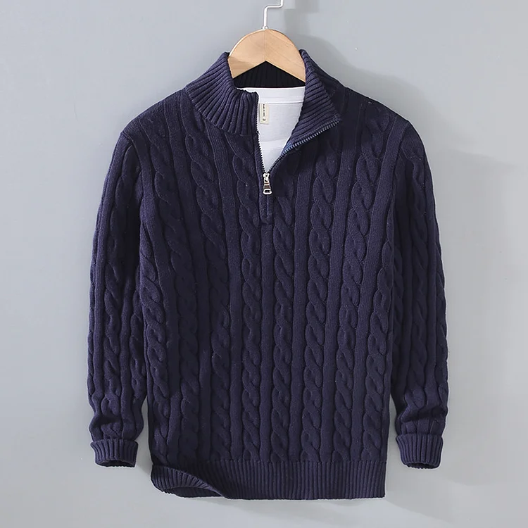 Men's Mock Neck Long Sleeve Cable Knit Half Zip Sweater