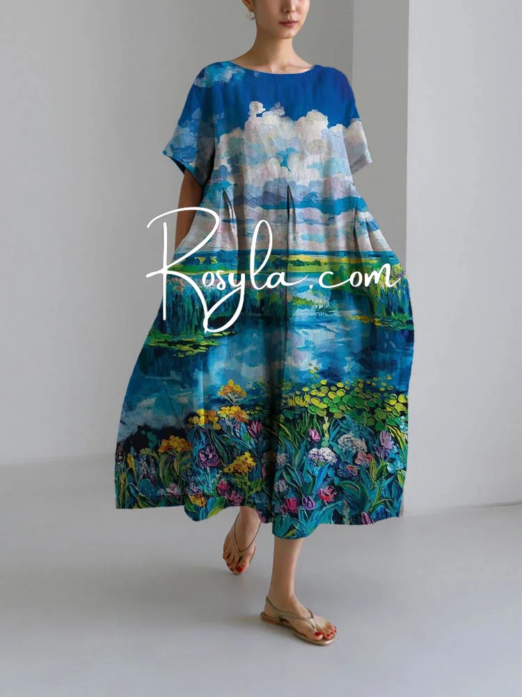 Women's Nature Loose Round Neck Medium Length Skirt Dress