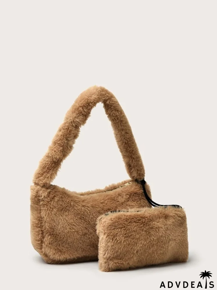 Fluffy Baguette Bag With Purse