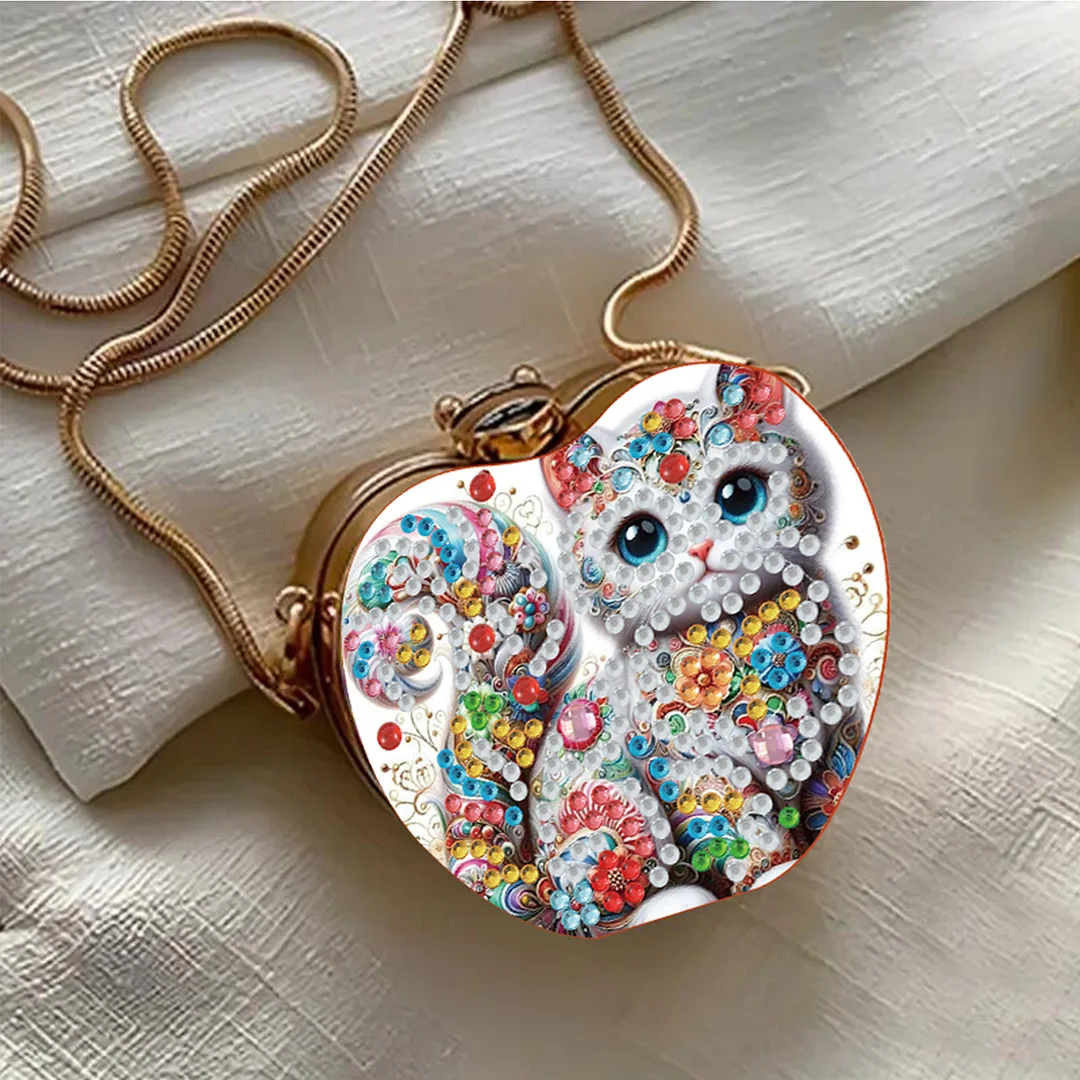 Cat DIY Acrylic Love Art Diamond Painting Coin Purse with Chain for Women Girls