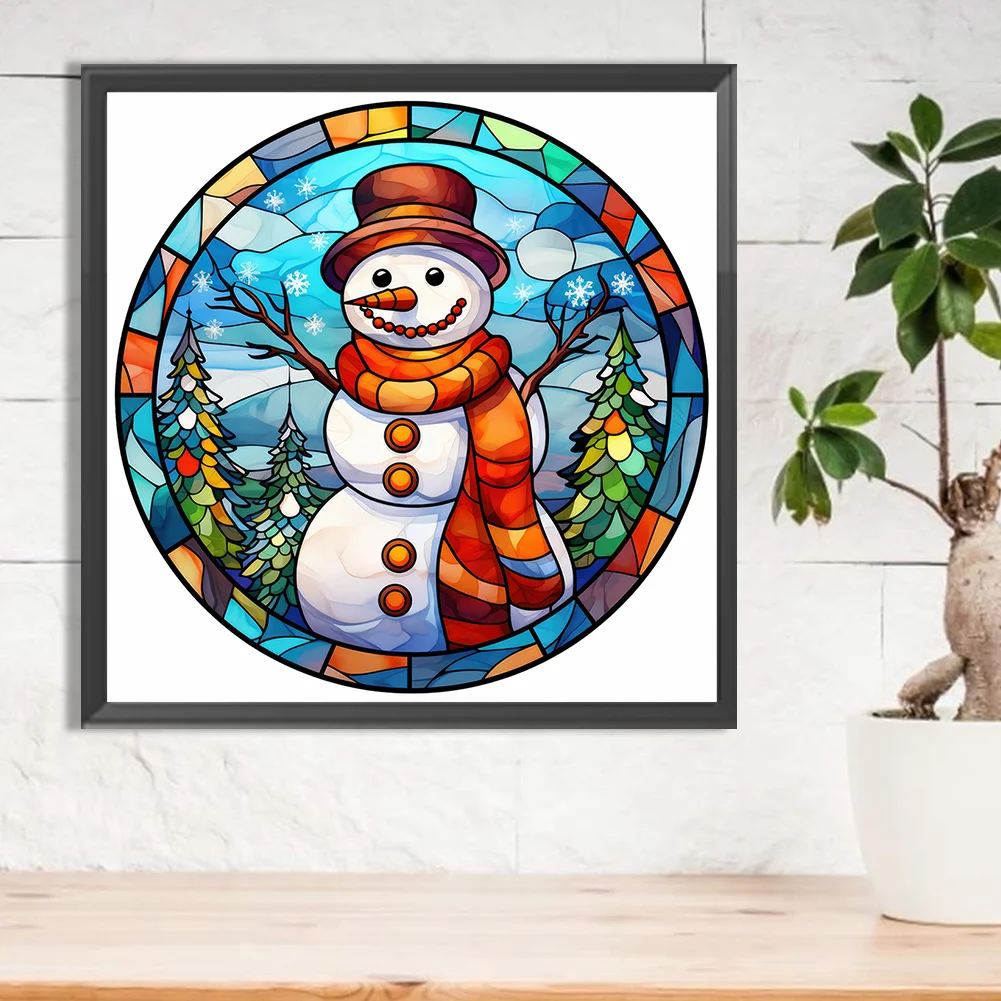 Diamond Painting - Full Round Drill - Stained Glass Snowman(Canvas|30*30cm)