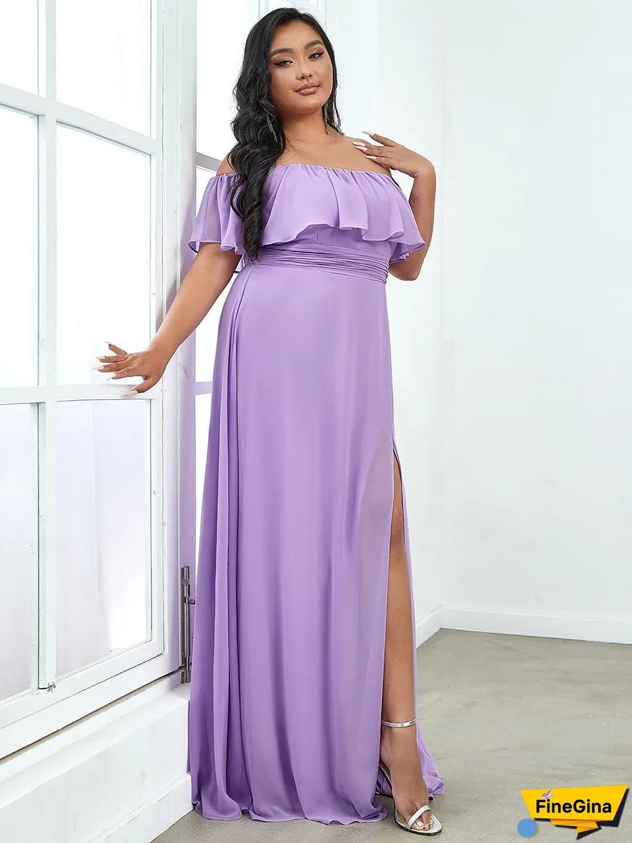 Women's Plus Size Ruffle Thigh Split Wholesale Bridesmaid Dresses