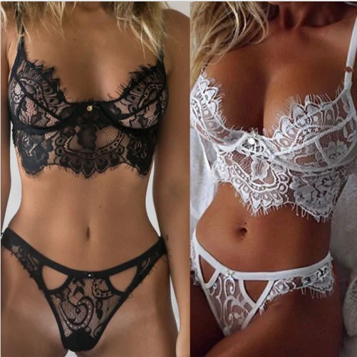 Billionm Billionm Women Deep V Back Sexy Lace Bralette Set Transparent Trim Straps Bra Push Up Top Cup Beauty Decor Lingerie Suit 2023 New Arrival