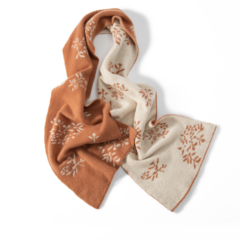 100% Cashmere Scarf Leaf Pattern REAL SILK LIFE